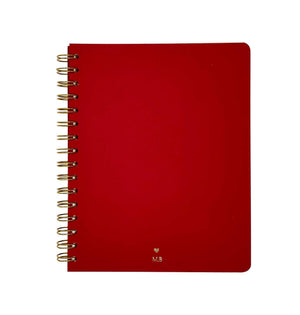 Notebook cuaderno Argollado WORK IN PROGRESS INTERIOR HOJAS DE PUNTOS O RAYAS COLOR CREMA 90GMS ARGOLLADO METALICO DORADO ESTAMPADO AL CALOR DORADO CARATULA COLOR ROJO- Make 2D Colombia